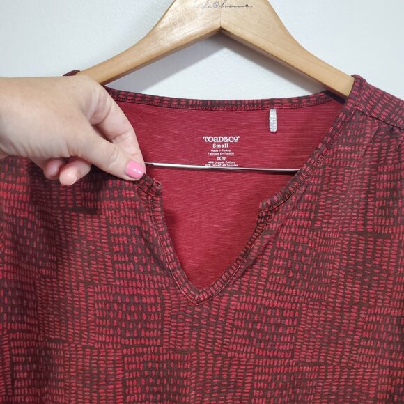 TOAD & AND CO Tamaya Tunic Top Shirt Organic Cotton Roll Tab Red Women's Small - Picture 2 of 12